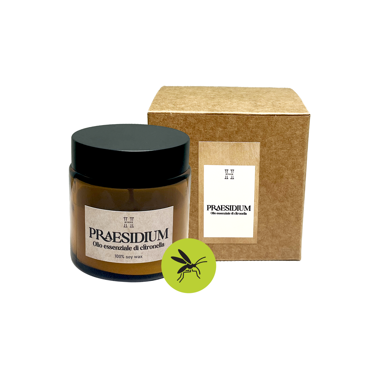 Candela Praesidium con olio essenziale di citronella , ideale come repellente per gli insetti