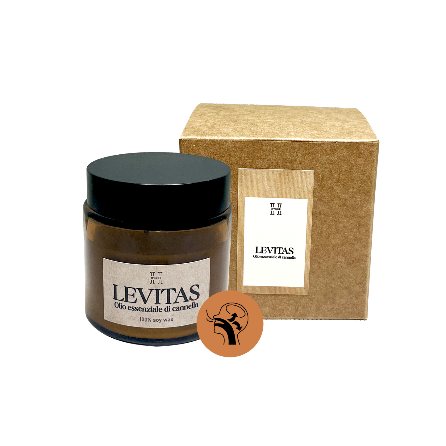Candela levitas con olio essenziale di cannella , ideale per favorire la respirazione