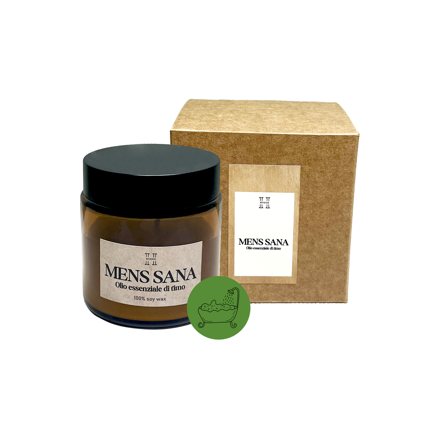 Candela mens sana con olio essenziale di timo , ideale per un bagno caldo