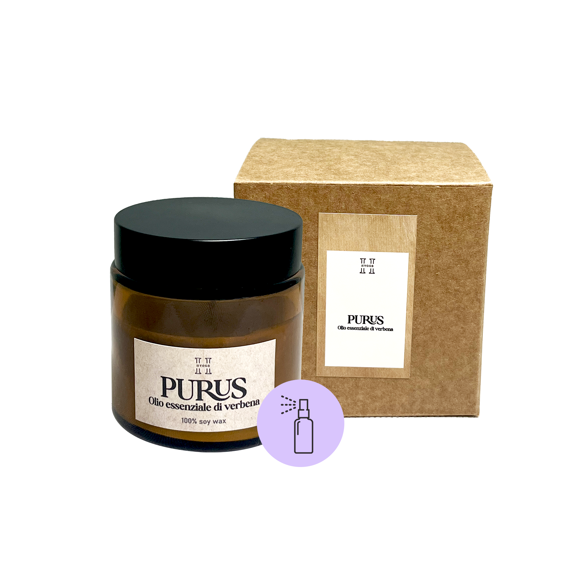 Candela Purus con olio essenziale di verbena , ideale per purificare il tuo ambiente 