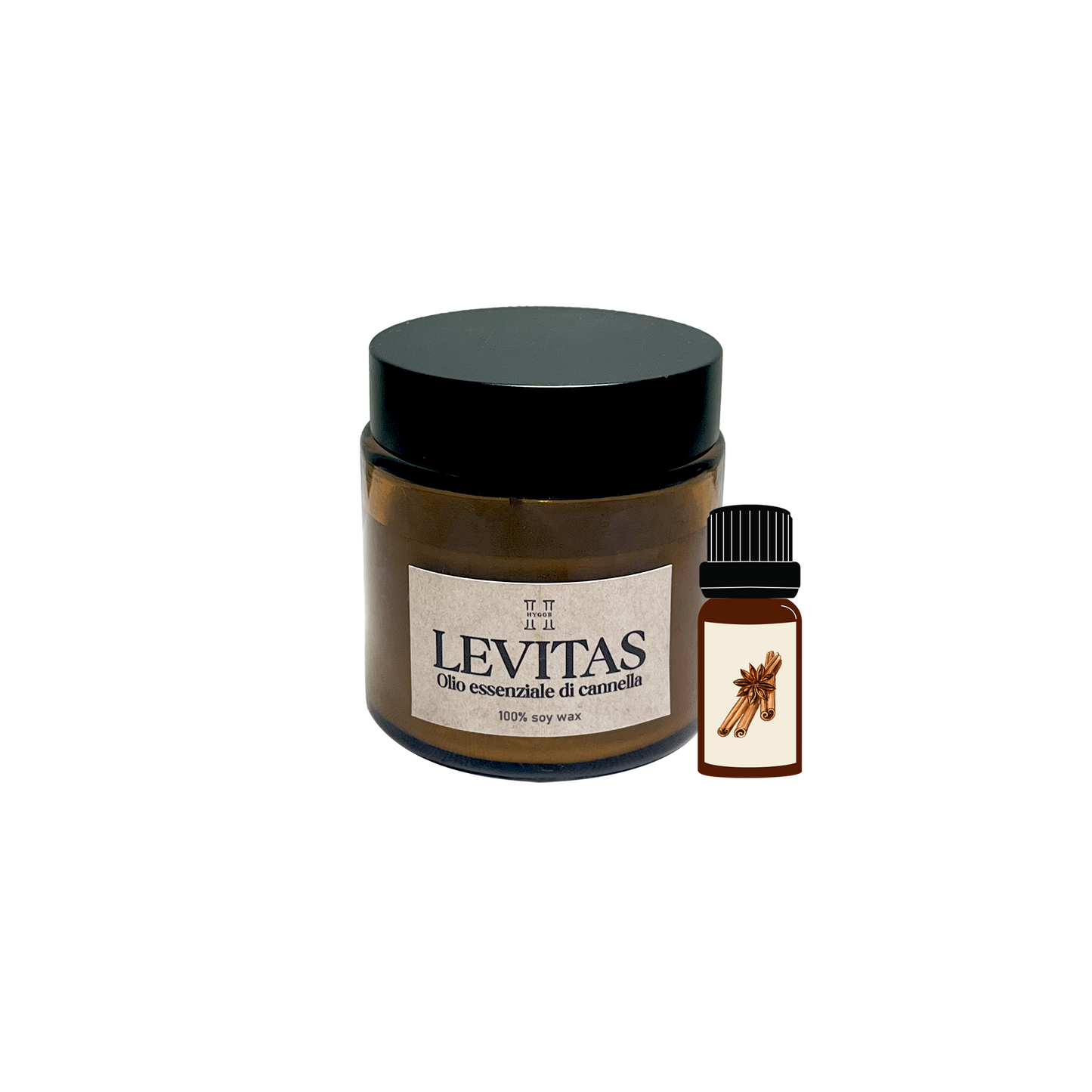Candela levitas con olio essenziale di cannella 