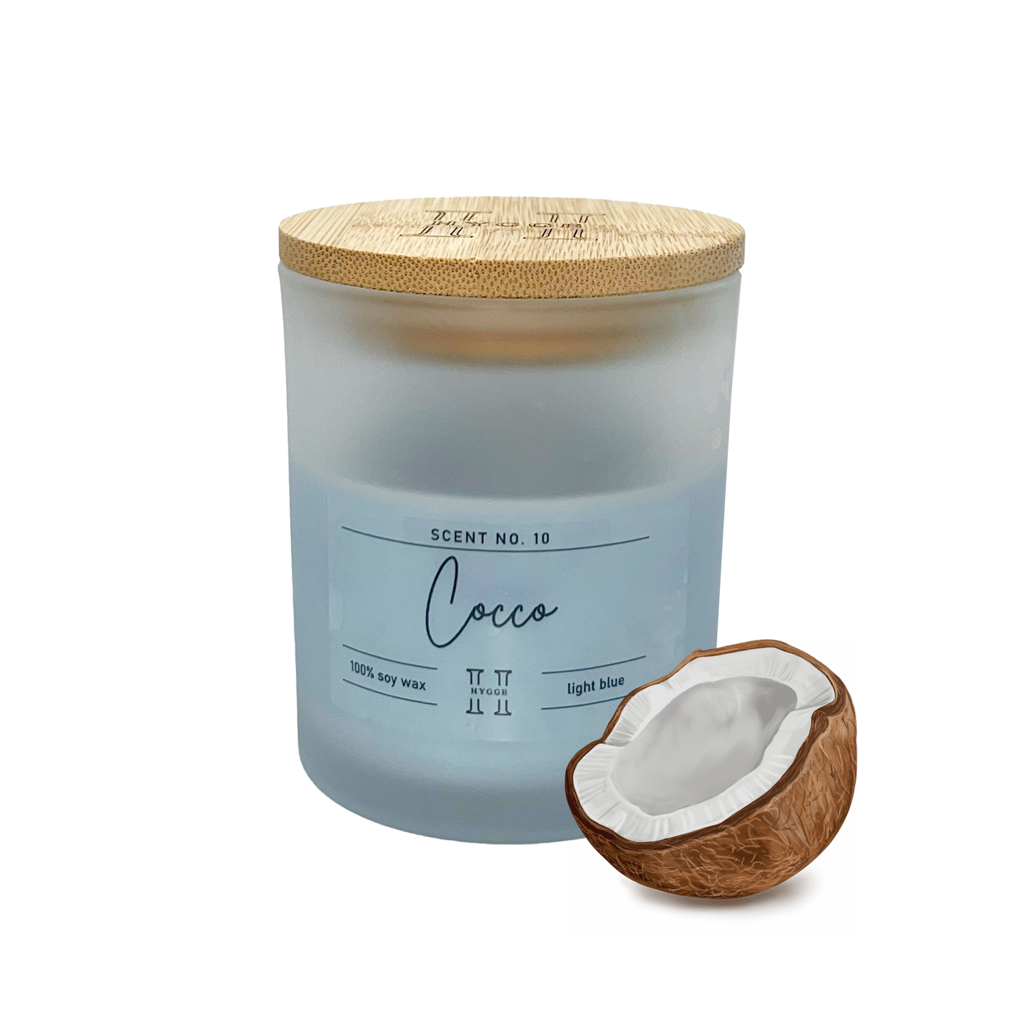 candela profumata celeste al profumo di cocco, dettaglio della fragranza