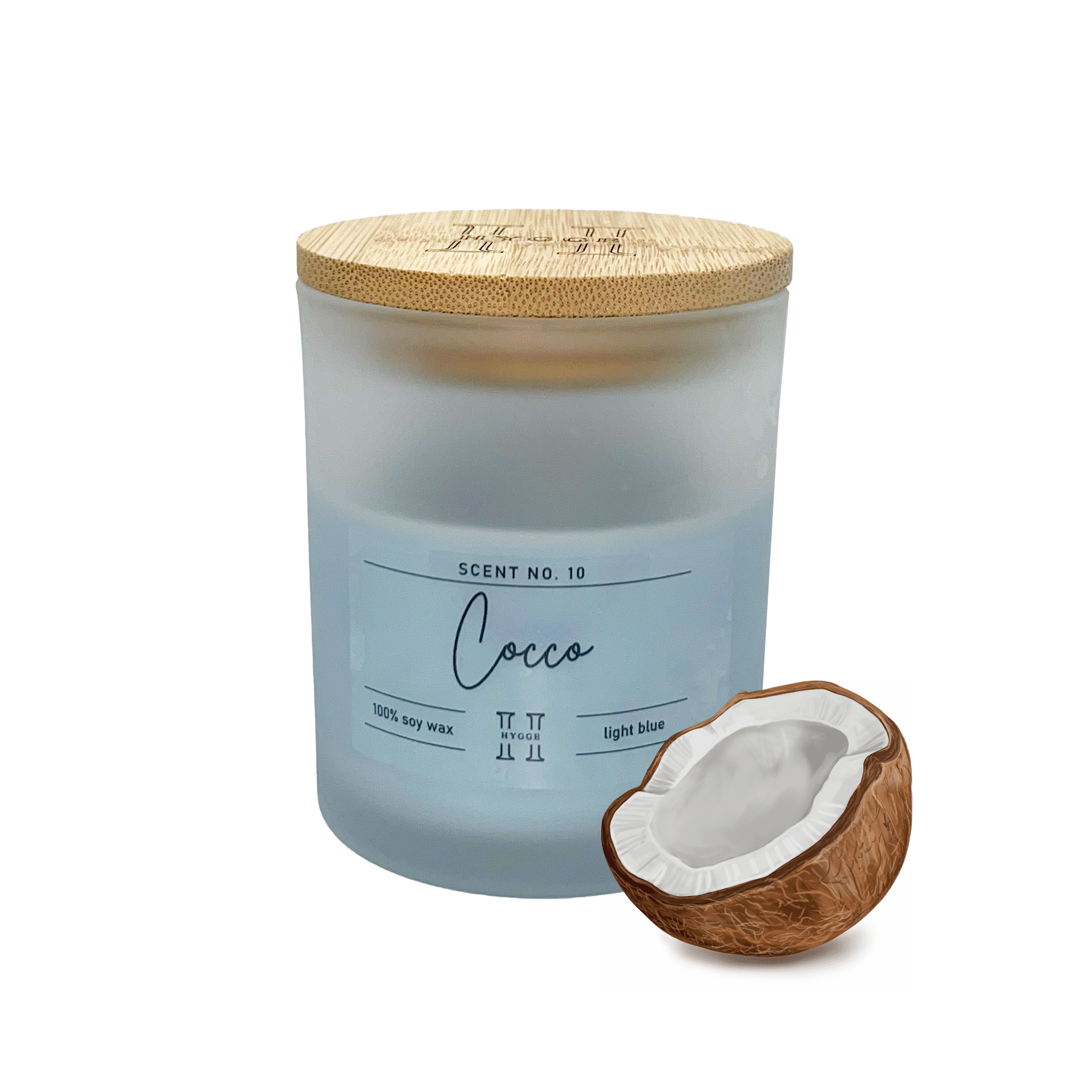 candela profumata celeste al profumo di cocco, dettaglio della fragranza