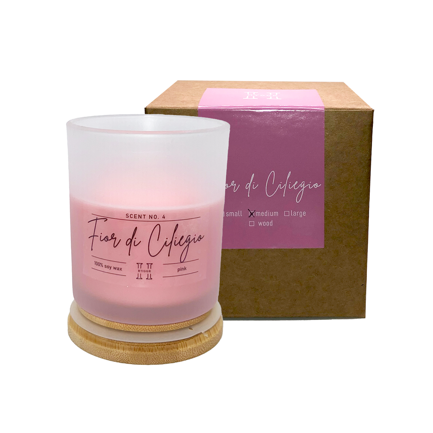 candela profumata rosa al profumo di fiori di ciliegio, dettaglio della scatola