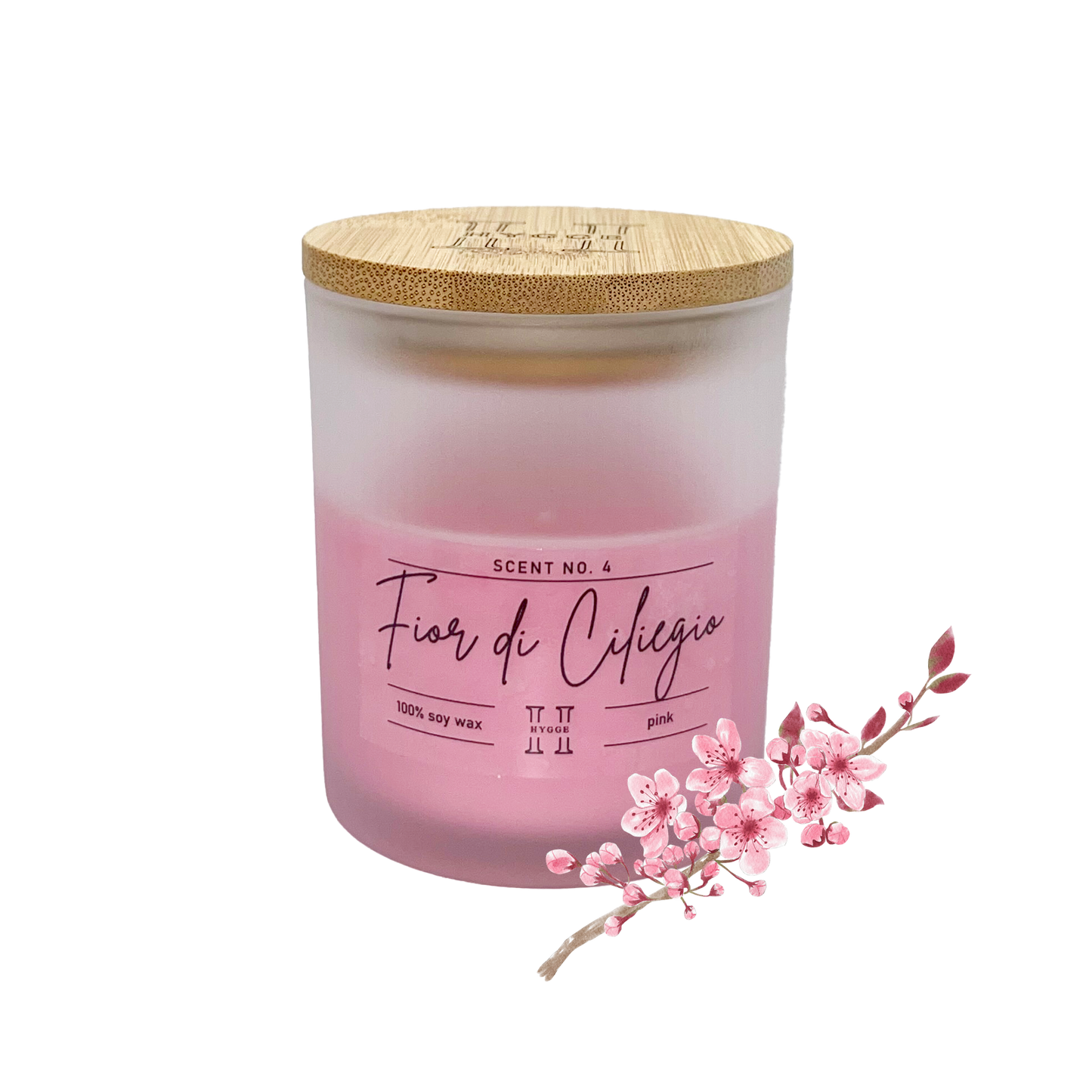 candela profumata rosa al profumo di fiori di ciliegio, dettaglio della fragranza