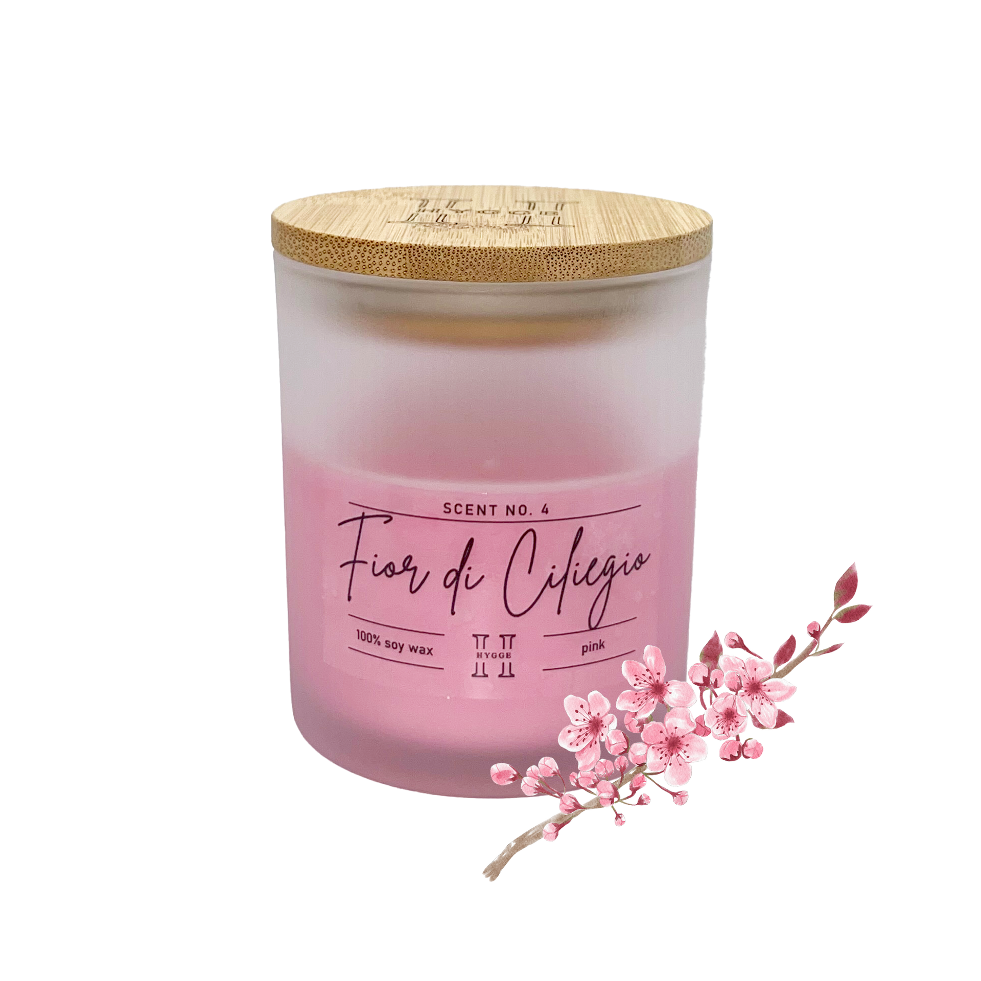 candela profumata rosa al profumo di fiori di ciliegio, dettaglio della fragranza