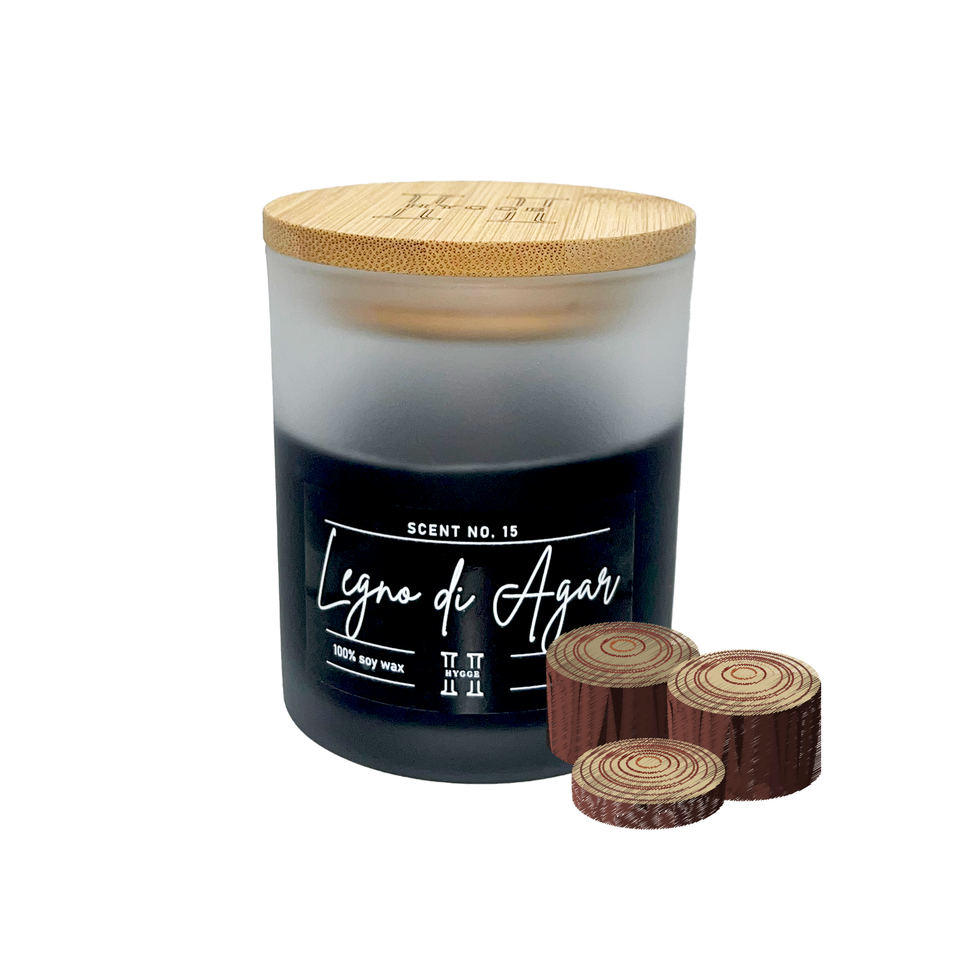 candela profumata nera al profumo di legno di agar, dettaglio della fragranza