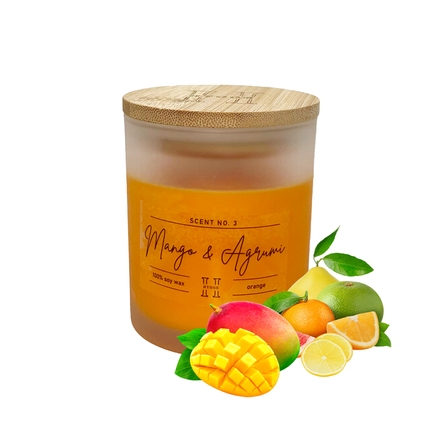 candela profumata arancione al profumo di mango e agrumi, dettaglio della fragranza