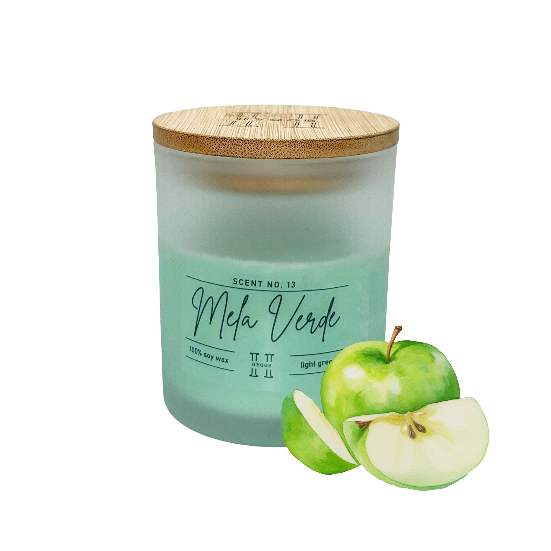 candela profumata verde al profumo di mela verde, dettaglio della fragranza