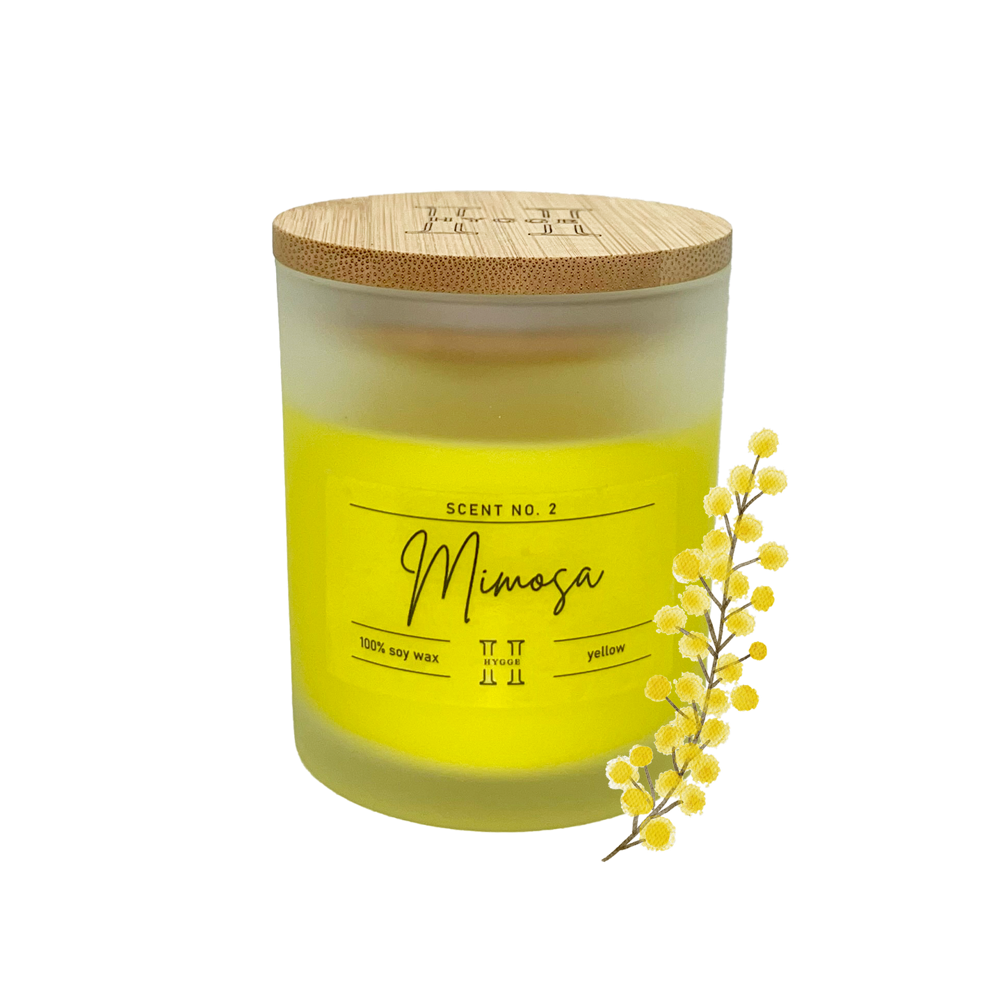 candela profumata gialla al profumo di mimosa, dettaglio della fragranza