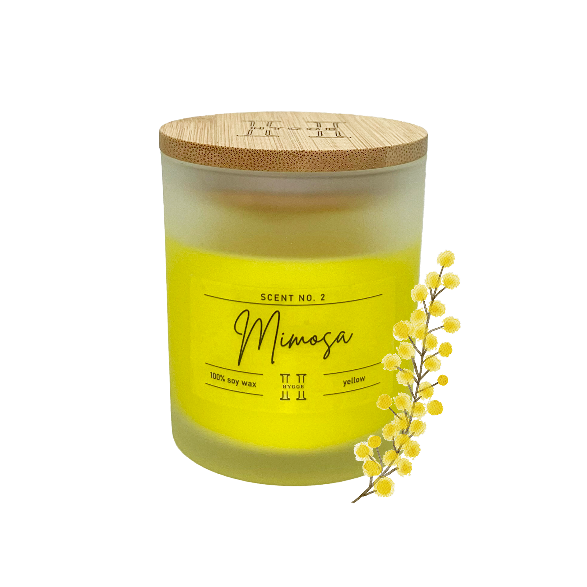 candela profumata gialla al profumo di mimosa, dettaglio della fragranza