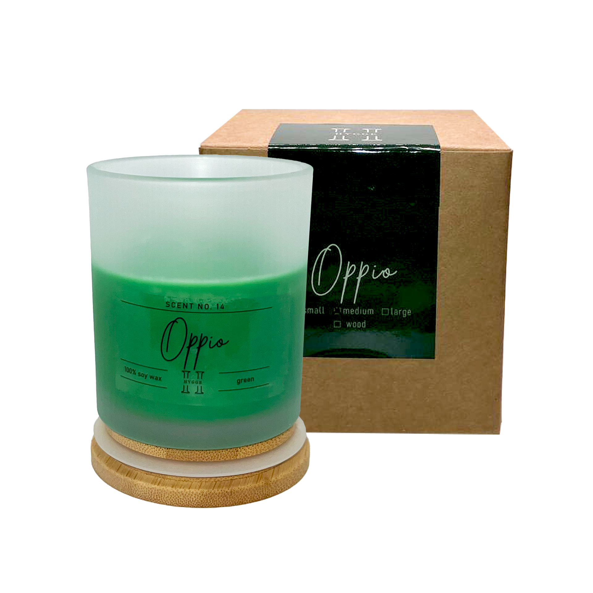 candela profumata verde al profumo di oppio, dettaglio della scatola