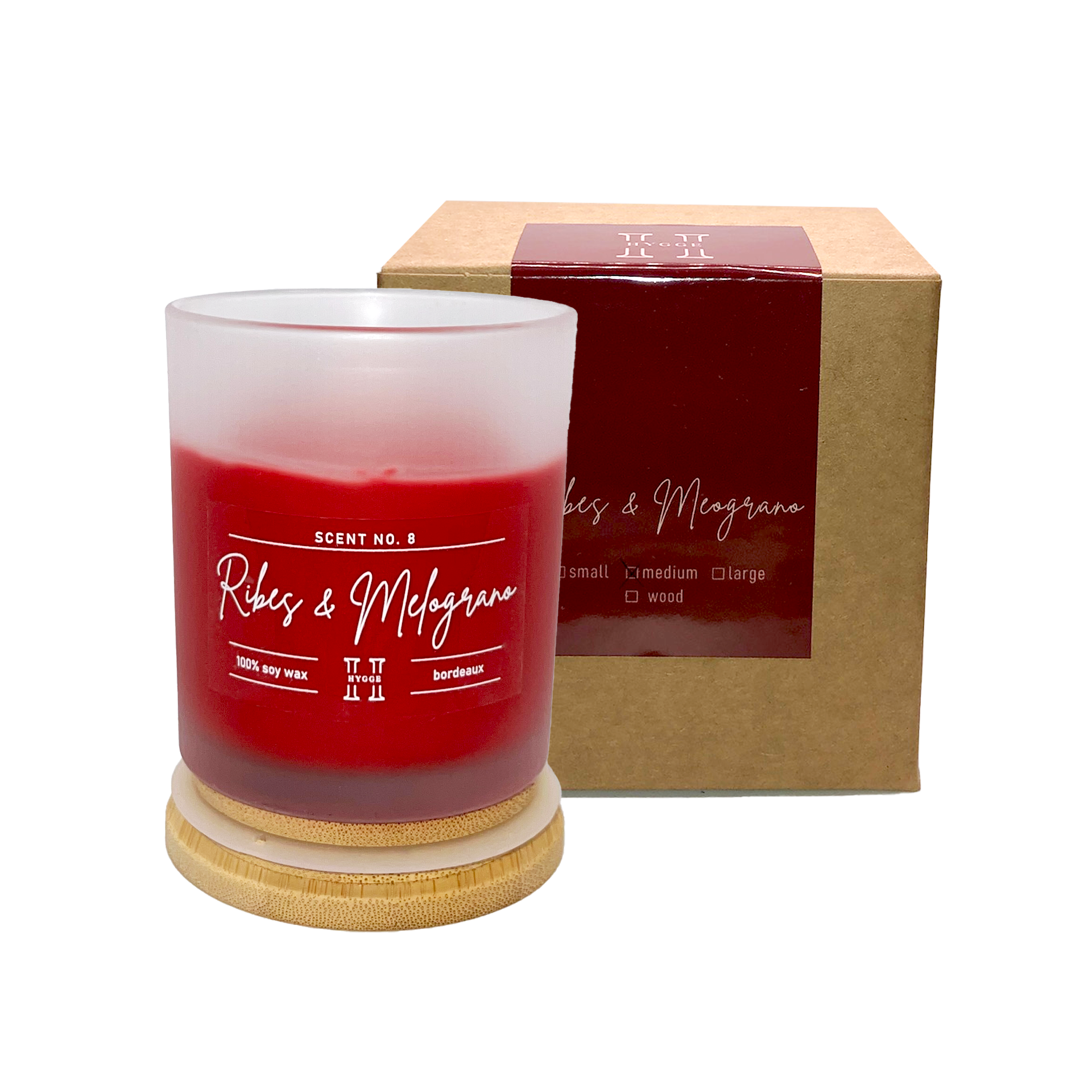 candela profumata bordeaux al profumo di ribes e melograno, dettaglio della scatola