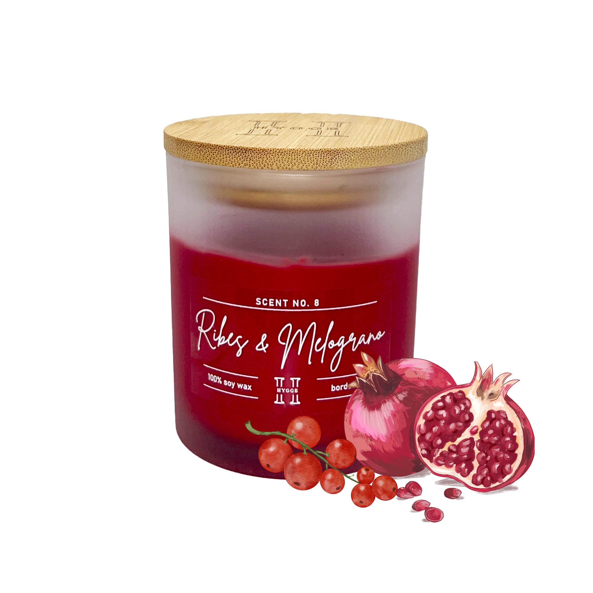 candela profumata bordeaux al profumo di ribes e melograno, dettaglio della fragranza